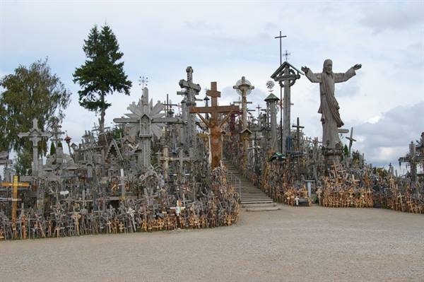 Thousands of wooden and metal crosses at the Hill of Crosses in Šiauliai