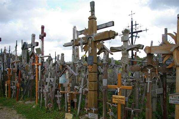 Thousands of wooden and metal crosses left by pilgrims, Hill of Crosses