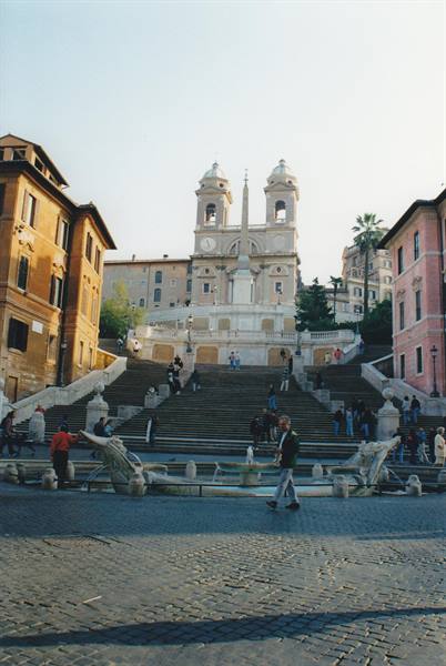 Spanish Steps in Rome, Trinità dei Monti church and Barcaccia fountain
