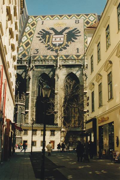 The tiled roof with double-headed eagle on St. Stephen's Cathedral, Vienna