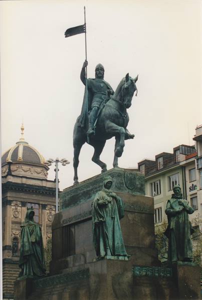 Bronze equestrian statue of Jan Hus on Old Town Square, Prague