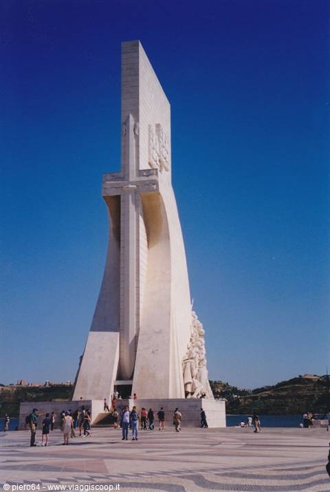 Tourists around the stone Monument to the Discoveries in Lisbon