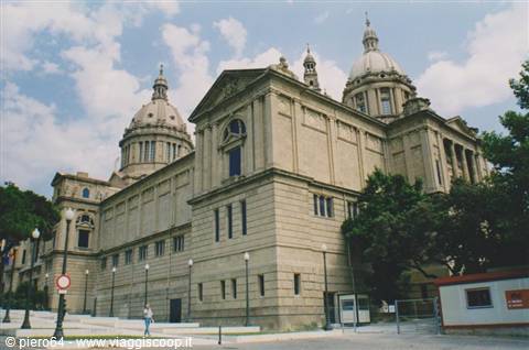 National Art Museum of Catalonia in Barcelona, stone domes under cloudy sky