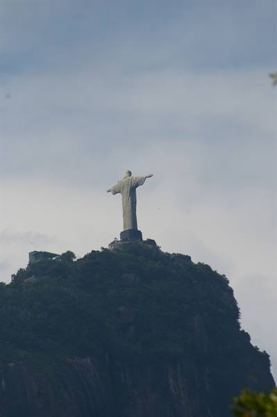 Christ the Redeemer statue with open arms atop Corcovado