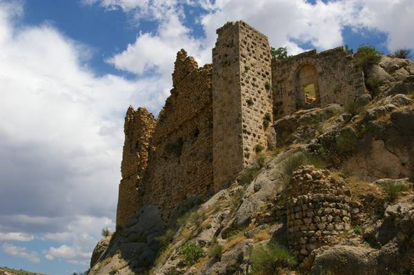 Stone castle ruins on rocky hill, Anamur, Turkey
