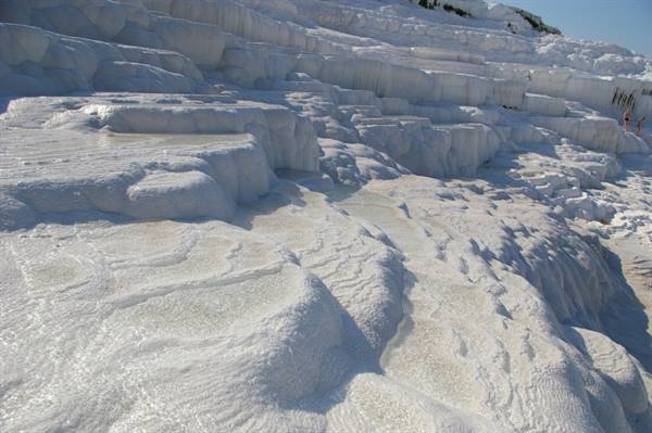 White travertine terraces of Pamukkale with thermal water pools