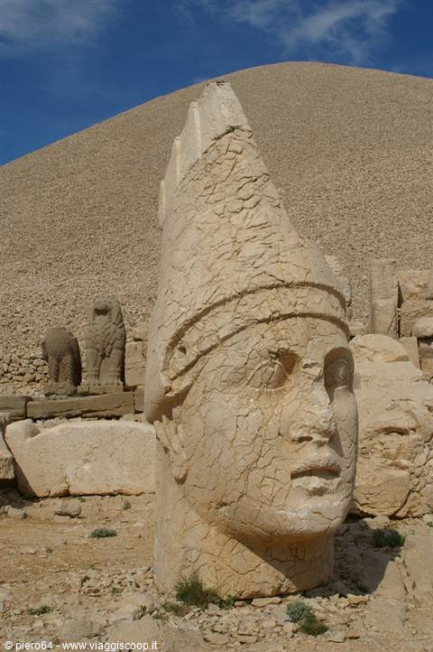 Colossal stone head wearing a tiara at Mount Nemrut
