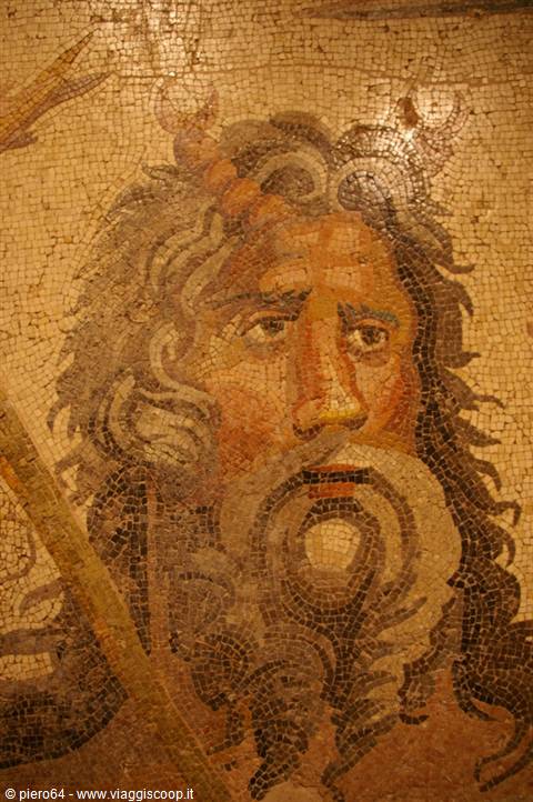 Ancient mosaic of a bearded giant's face, Zeugma Museum, Gaziantep