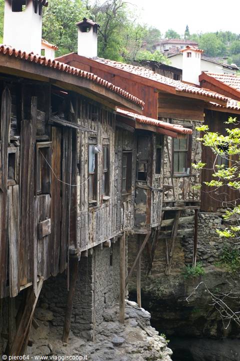 Wooden houses on stone stilts, tile roofs, in Cumalıkızık