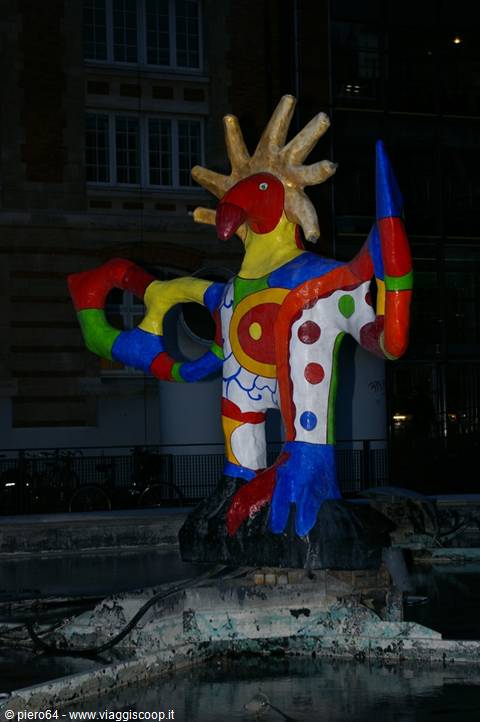 Colorful Miró sculpture at the Stravinsky Fountain near Centre Pompidou