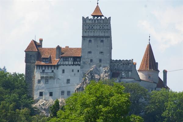 The legendary castle of Count Dracula seen from the neighbouring village