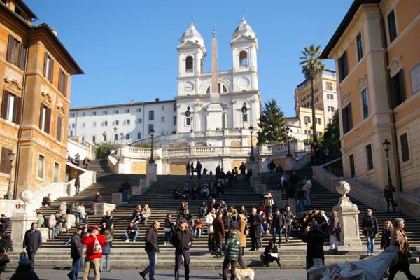 Tourists on the Spanish Steps at Trinità dei Monti, Rome