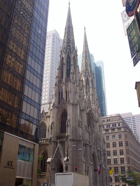 St. Patrick's Gothic cathedral rising among Manhattan skyscrapers