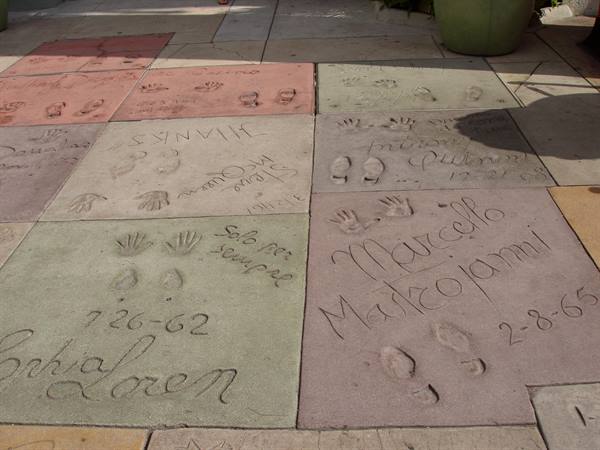 Handprints and signatures of Sophia Loren and Marcello Mastroianni in concrete, Hollywood