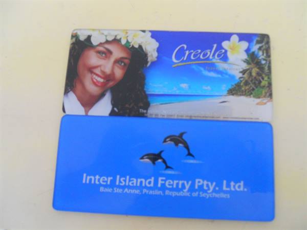 Inter Island Ferry cards from Praslin, Seychelles, with printed dolphins