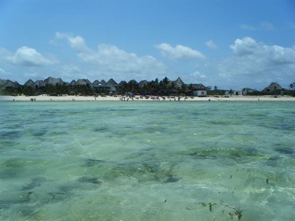 eden village seen from the sea at high tide