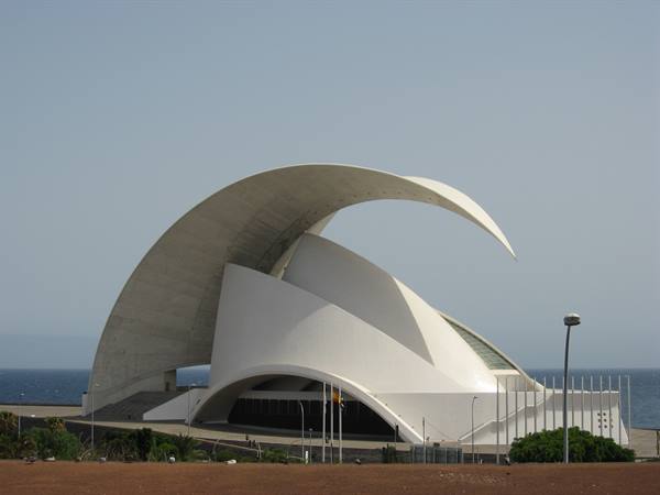Calatrava's Auditorio de Tenerife, white concrete arch by the sea