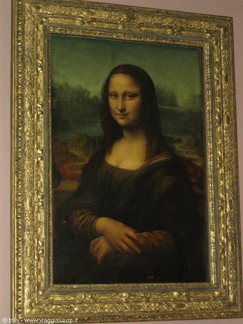 Leonardo's Mona Lisa in a golden frame under soft light