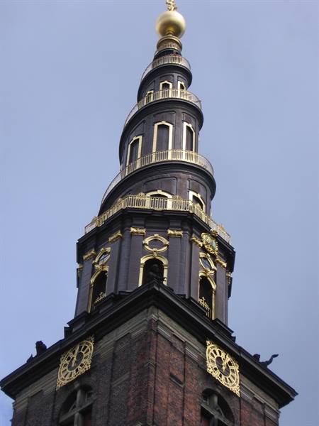 Copenhagen, the bell tower of Vor Frelsers kirke in Christianhavn