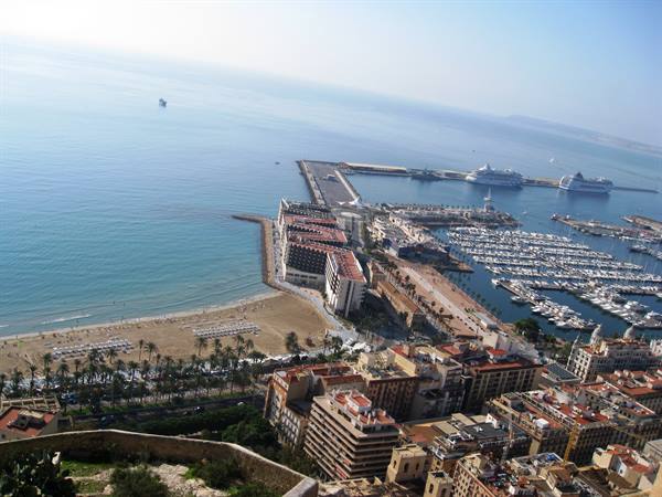 Postiguet beach and Alicante marina seen from the castle