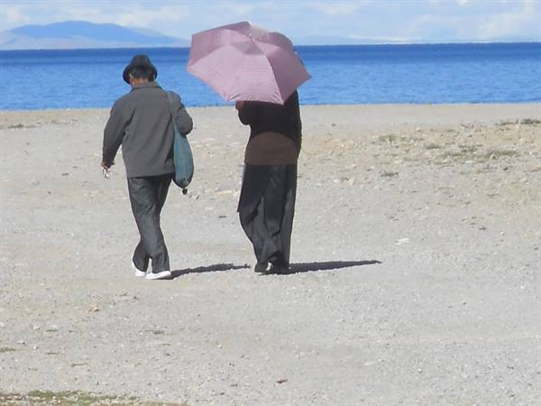 walking along the lake