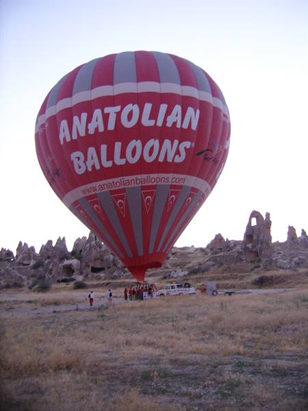 In a hot-air balloon 