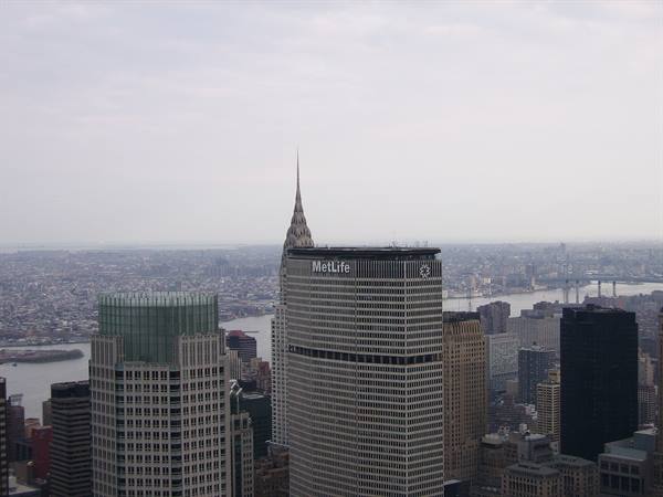 New York skyscrapers with the MetLife building and Chrysler Building spire in haze