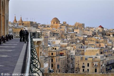 view of Valletta at sunset from the Barraka gardens