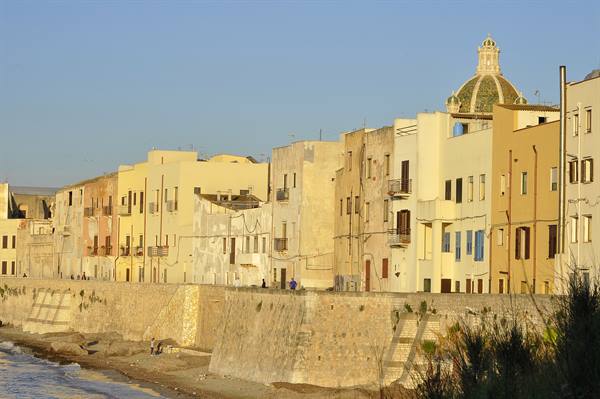 The walls and ramparts of Trapani at sunset