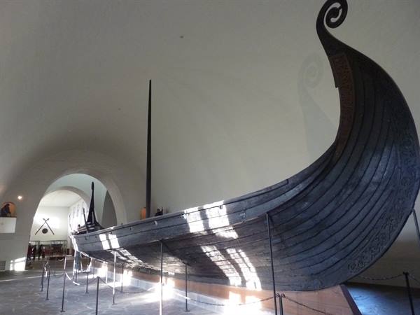 Oseberg Viking wooden ship inside the Viking Ship Museum, Oslo