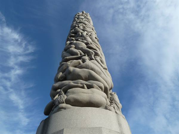 The Vigeland Monolith, intertwined granite figures in Frogner Park, Oslo