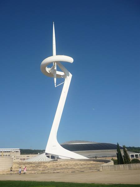 Calatrava Tower on Montjuïc, Barcelona, white against the blue sky