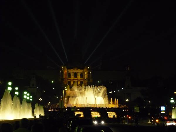 Magic Fountain of Montjuïc glowing at night in Barcelona