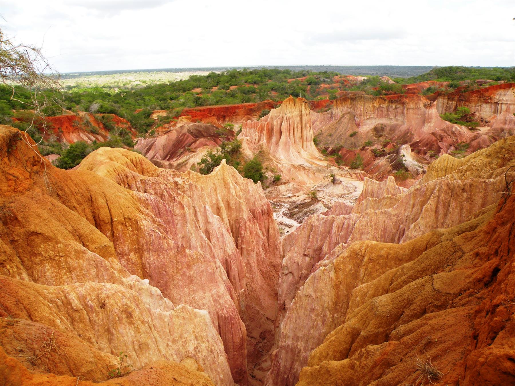 Eroded orange-red clay canyon at Marafa, Hell's Kitchen, Kenya, in daylight
