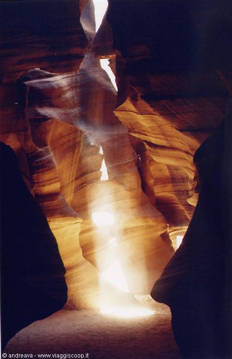 Light beam through the carved sandstone walls of Antelope Canyon