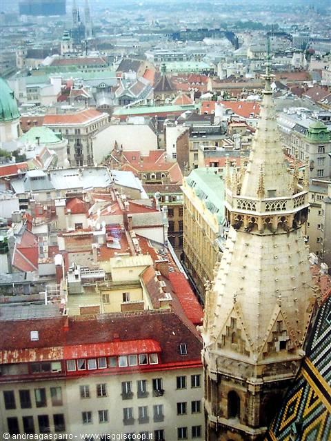 Gothic spire of St. Stephen's Cathedral over Vienna's rooftops