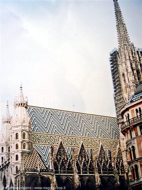 St. Stephen's Cathedral in Vienna, colorful tiled roof and gothic spire