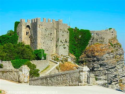 Venus Castle in Erice, medieval stone walls on rock, sunny light