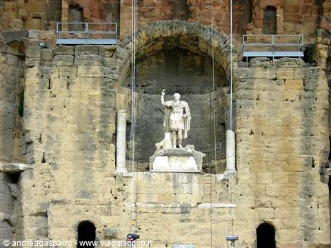 Emperor Augustus statue in the niche of the Roman theatre of Orange