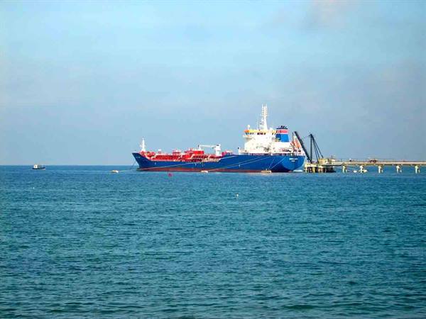A ship ploughs the sea of Vado Ligure