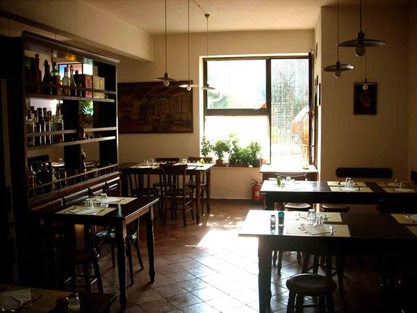 In the dining room of the Trattoria Isolabuona
