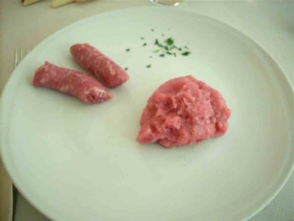 Delicacies of Ristorante Battaglino, including the sausage of Bra