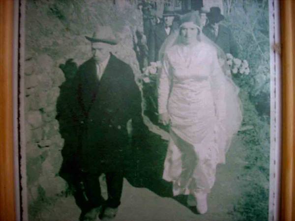 A vintage photo at Trattoria Marchi remembers its founders