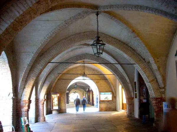 Under the arcades of the center
