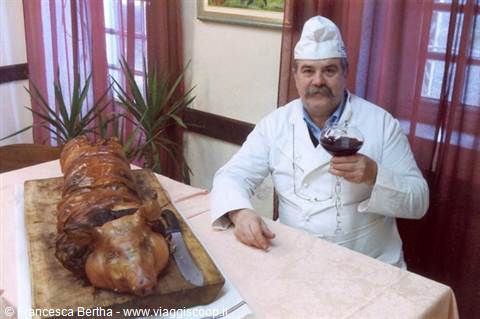 Pietro The Mustache with one of his specialties: the original Abruzzese porchetta