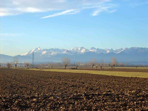 View of the Alps from the Tetti Valfrè hamlet of Orbassano