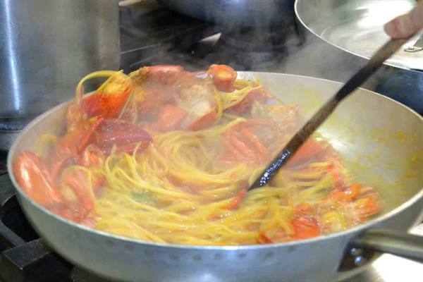 In the kitchen at Ristorante Da Fosca