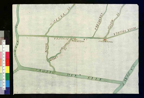 Old ink and watercolor map of the Sile river with Mosson and Veneranda canals