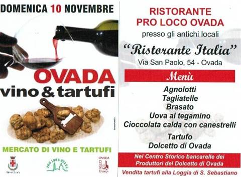 Poster for Ovada wine and truffle festival with restaurant menu