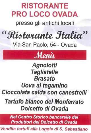 Menu sign of Ristorante Italia in Ovada listing local dishes